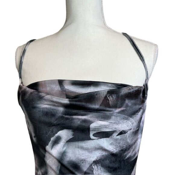 Pretty Little Thing Stretch Velour Strappy Open Back Dress Black Abstract 4 - Picture 2 of 9